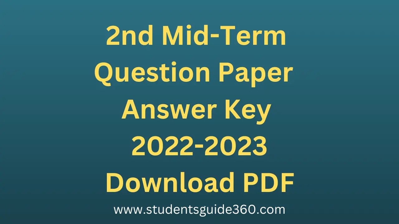 1st to 12th STD 2nd Mid Term Question Paper and Answer Key 2022